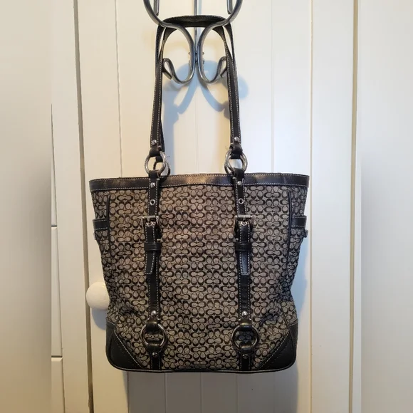 Coach Signature Gray Black Jacquard Leather Satchel F11526 - Picture 2 of 15